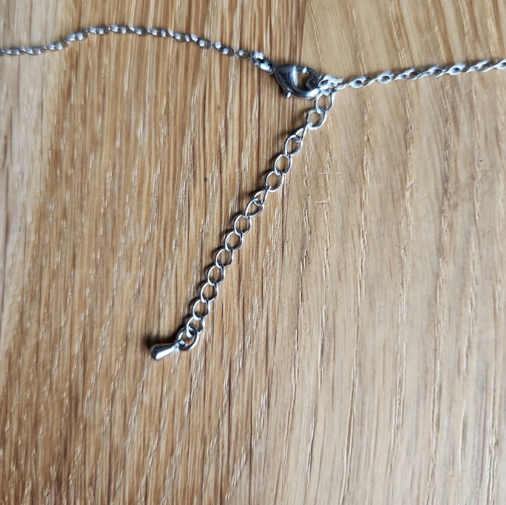 Silver Chain Necklace, Blue Crystal Pendant, Hand Crafted - Picture 7 of 9
